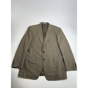 Hickey Freeman Men’s 46R Beige 100% Wool Check Blazer Sport Coat USA Made
